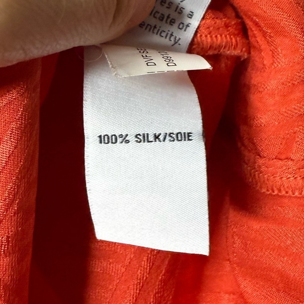 DVF Seanna 100% Silk Orange Geometric Hatch Printed Collar Career Shirt Dress - Picture 11 of 11